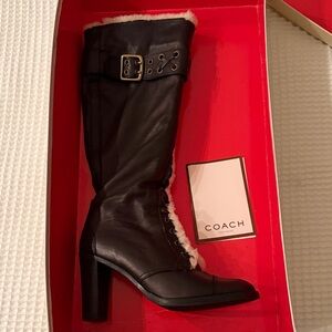 Coach Black Heeled Boots with Fur Trim